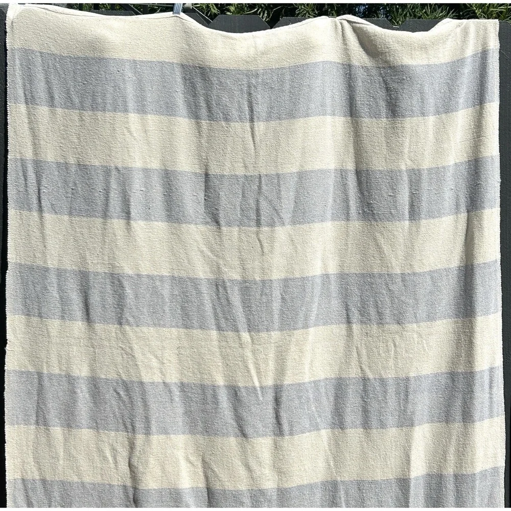 Anthropologie Nayland Boho Pom‎ Pom Throw Blanket 44X46 Coastal Stripe Tassel